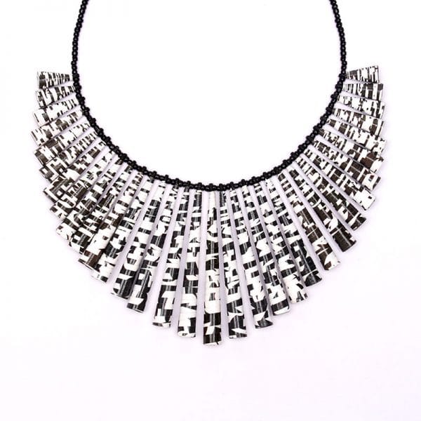 Crossword Puzzle Necklace • Black and White Statement Choker Necklace