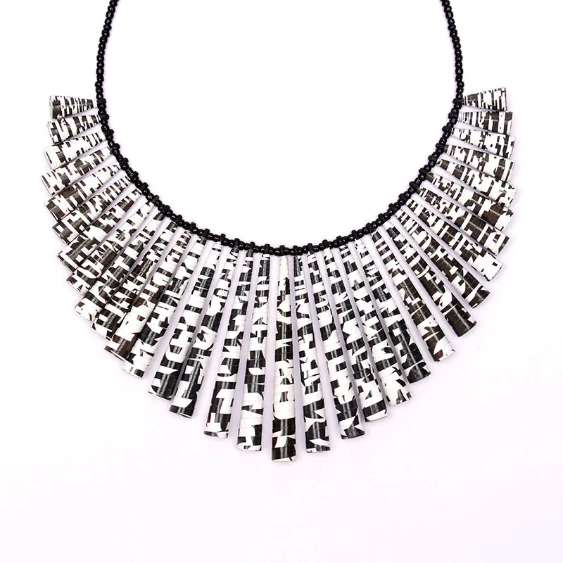 crossword puzzle necklace in black and white