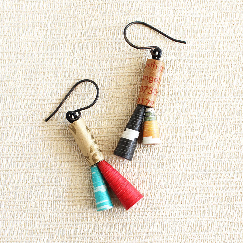 folk amalgam earrings made from recycled paper