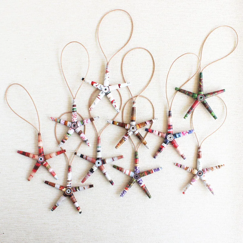 red and white eco-friendly magazine star ornaments