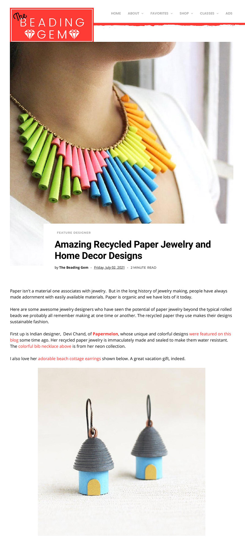 Papermelon featured on The Beading Gem